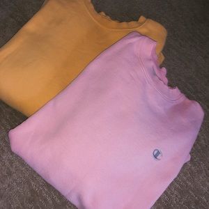 2 Sweatshirts ; pink champion & yellow generic